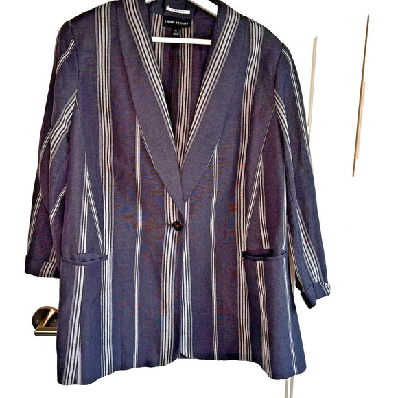 Lane Bryant Blue Linen Striped‎ Blazer Womens 18 Lightweight The Bryant - Picture 1 of 5